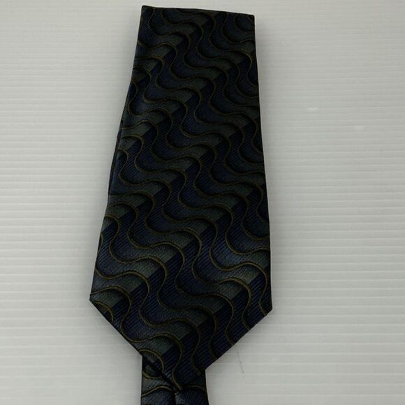 Pierre Cardin Mens Tie Green & Navy Striped/Wavy Business Work Designer Necktie - Picture 1 of 5